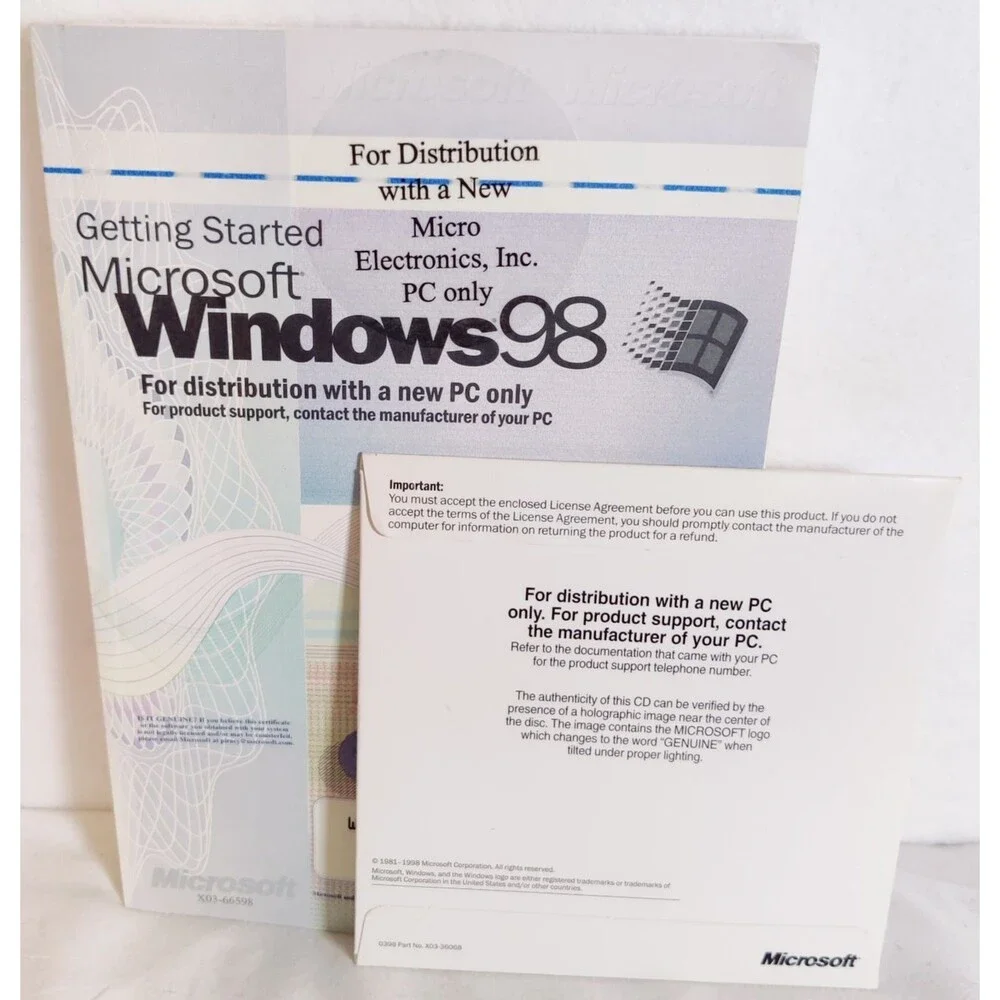 MICROSOFT WINDOWS 98 FIRST EDITION CD Sealed NEW with Manual-Key maybe used